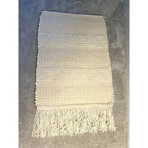 Large Handwoven Tapestry w/ Fringe Home Decor Boho Farmhouse Morracan Cream Gold